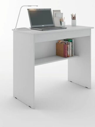 Escrivaninha/Mesa de Computador com 1 Gaveta e Prateleira Organizadora para Quarto ou Escritório de Estudo (Branco)
