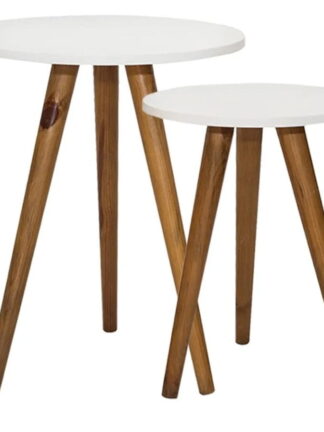 Jogo de Mesinhas Retro Lateral Sala Pé Palito Porta Objetos Decoração (Branco)