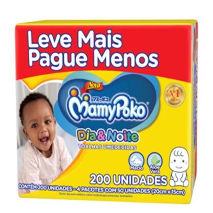 Toalha Umedecida Mamypoko Dia & Noite 200 Unidades
