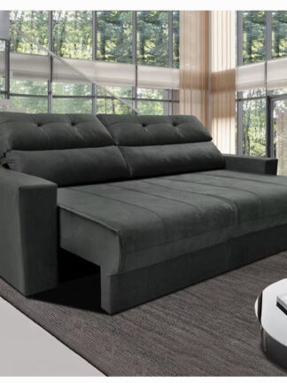 Sofá 3 lugares Cama inBox Clean com Assento Retrátil, Encosto Reclinável em Tecido Velusoft e 170 cm de Largura