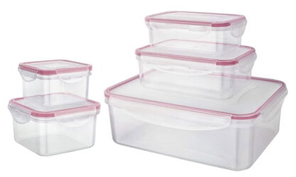 Conjunto 5 Potes Herméticos Vermelho,PLA3604-VM, Euro Home