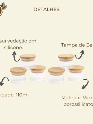 OIKOS - kit de 6 potes de tempero de 110ML com tampa de bambu
