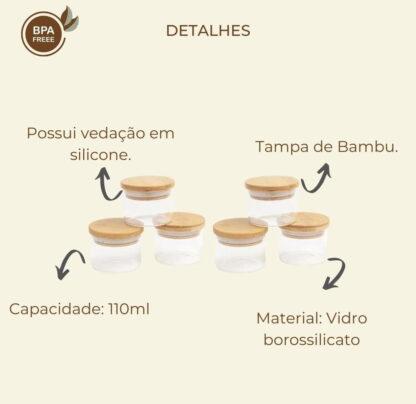 OIKOS - kit de 6 potes de tempero de 110ML com tampa de bambu