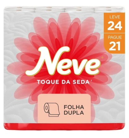 Neve Papel Higiênico Toque de Seda Folha Dupla, 30m, Leve 24 Pague 21 Rolos