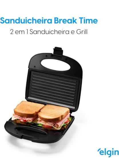 Sanduicheira Grill  Antiaderente 800W Elgin  com Duplo Aquecimento