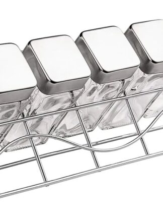 Porta Condimentos de Vidro quadrado Transparente com Suporte 6 Peças, Euro Home