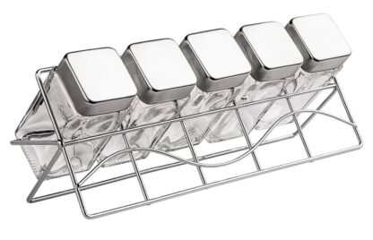 Porta Condimentos de Vidro quadrado Transparente com Suporte 6 Peças, Euro Home