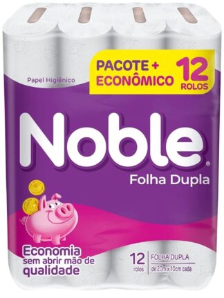 Noble - Papel Higiênico, Folha Dupla, Neutro, 12 Rolos De 20M