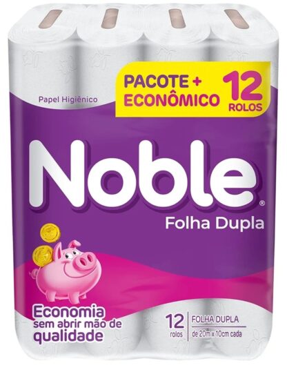 Noble - Papel Higiênico, Folha Dupla, Neutro, 12 Rolos De 20M