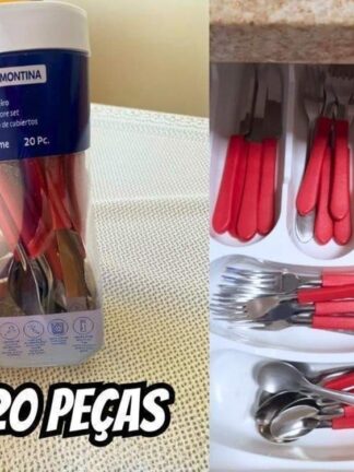 Faqueiro Tramontina Leme com Lâminas em Aço Inox e Cabos de Polipropileno Vermelho 20 Peças