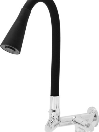 Torneira Cozinha Flexivel De Parede Com Saída Para Maquina De Lavar Louça E Roupa Tubo Dois Jatos Preto Samer Metais