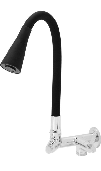 Torneira Cozinha Flexivel De Parede Com Saída Para Maquina De Lavar Louça E Roupa Tubo Dois Jatos Preto Samer Metais