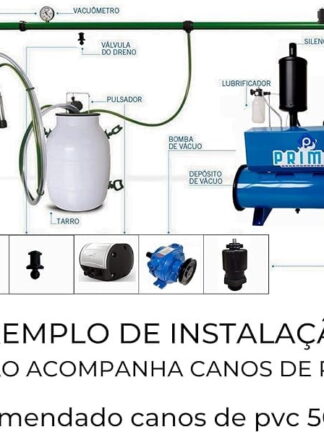 Ordenhadeira Mecânica Bomba de vacuo 300 litros, Motor 1Cv, com 2 Conjuntos