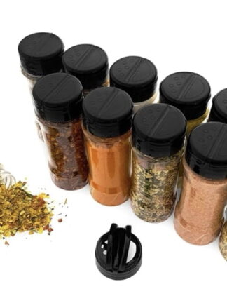 Kit 12 Potes de Tempero Condimento com Tampa Dosadora de Plástico + Etiquetas