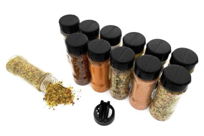 Kit 12 Potes de Tempero Condimento com Tampa Dosadora de Plástico + Etiquetas