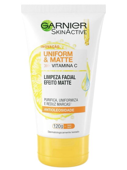 Limpeza Facial Garnier Uniform & Matte Vitamina C Antioleosidade, 120g