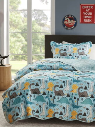 Kit Colcha Cobre Leito Infantil Estampado Solteiro 2 Peças (Dinossauro)