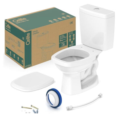 Celite 1647230010300 - Kit Bacia com Caixa, Assento Polipropileno e Complementos de Instalação Like, 36 x 61 x 74 cm, Branco