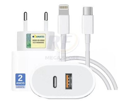 Carregador Turbo 40W Compatível iPhone X Xr 8 11 12 13 14 Plus Pro Max iPad Duas Entradas USB e USB-c Tipo C Com Cabo Tipo C Lightning Carga Rápida Tecnologia PD
Escolha