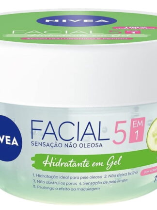 NIVEA Hidratante Facial em Gel 100g - Sua fórmula especial deixa a pele sequinha e bem cuidada por 24h, não obstrui os poros e controla a oleosidade, com ácido hialurônico e pepino