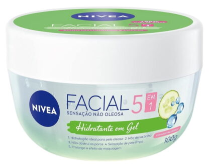 NIVEA Hidratante Facial em Gel 100g - Sua fórmula especial deixa a pele sequinha e bem cuidada por 24h, não obstrui os poros e controla a oleosidade, com ácido hialurônico e pepino