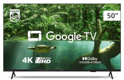 Smart TV Philips 50" 4K Google TV, Comando de Voz, Dolby Vision/Atmos, VRR/ALLM, Bluetooth