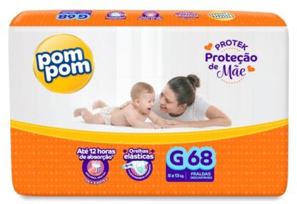 Fralda Pom Pom Protek Proteção de Mãe Hiper G 68 Unidades