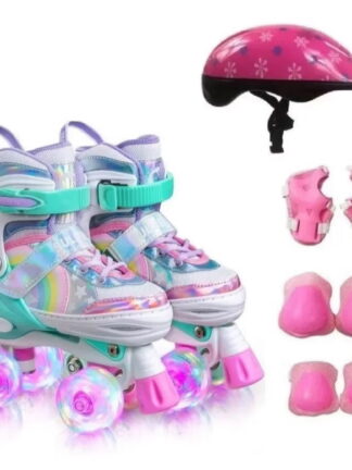 Patins 4 Rodas ARCO ÍRIS Com Luz De Led E Glitter Top modelos NOVAS VARIA