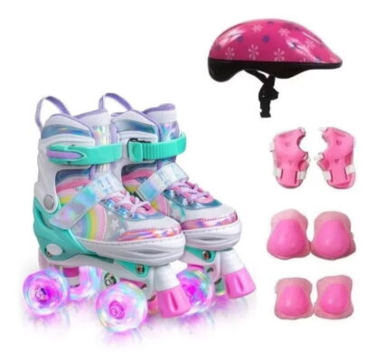 ￼Patins 4 Rodas ARCO ÍRIS Com Luz De Led E Glitter Top modelos NOVAS VARIA