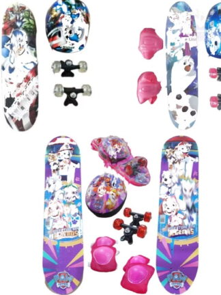 Skate Infantil Radical Antiderrapante  Vários Personagens luz Com Kit Segurança Menino e Menina 60CM