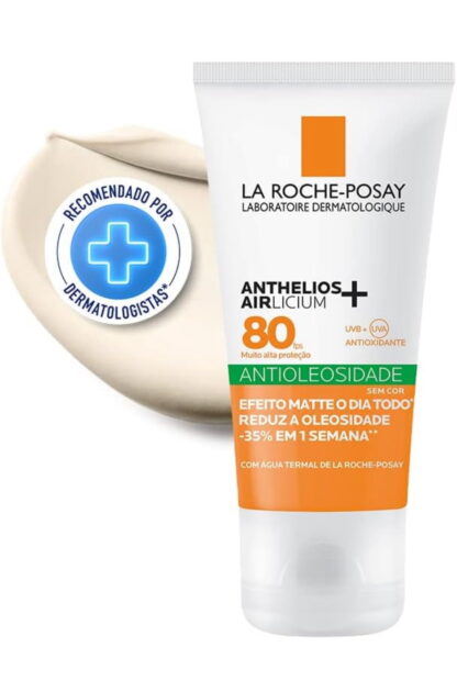 La Roche-Posay, Anthelios Airlicium, Protetor Solar Facial Antioleosidade, FPS80, Textura Gel Creme, Toque Seco, 40g