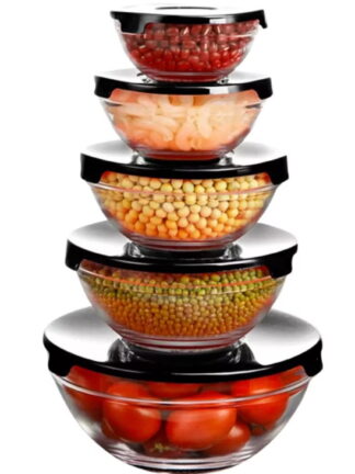 Conjunto Tigela Vidro Bowl Marmita Tampa 5 Peças