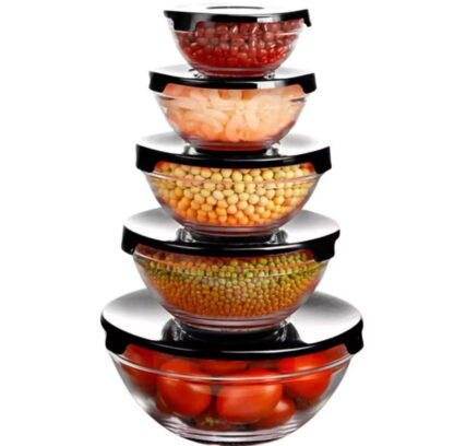 ￼Conjunto Tigela Vidro Bowl Marmita Tampa 5 Peças