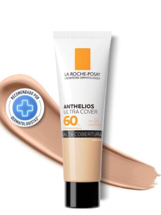 La Roche-Posay, Ultra Cover, Protetor Solar com Cor e Performance de Maquiagem, 12h de cobertura de base em uma única camada, Textura Fluida, Oil free, Toque Seco, FPS60, 30g