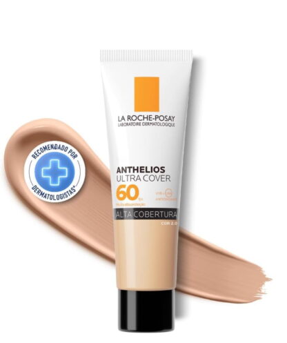 La Roche-Posay, Ultra Cover, Protetor Solar com Cor e Performance de Maquiagem, 12h de cobertura de base em uma única camada, Textura Fluida, Oil free, Toque Seco, FPS60, 30g