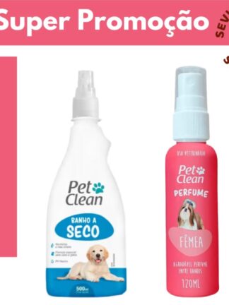 Banho a Seco Spray Pet Clean 500 mL + Perfume 120 mL para Cães e Gatos