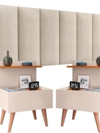 Kit completo para Quarto Casal Cabeceira Julia 1.40 Padrão com Mesas de Cabeceira