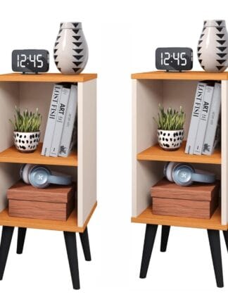 Kit 2 Mesa de Cabeceira Retrô com Prateleira