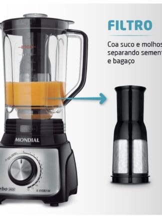 Liquidificador Turbo, Mondial, Preto/Inox, 1100W, 110V - L-1100 BI