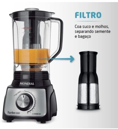 Liquidificador Turbo, Mondial, Preto/Inox, 1100W, 110V - L-1100 BI