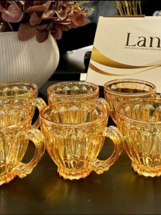 Jogo De Xícaras Para Chá Café 200ml Itália Âmbar Lanty Ke Home 6 Peças Canecas Cristal Ambar