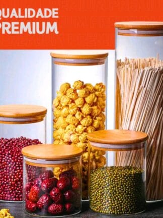 Porta Mantimento De Vidro Herméticos - Kit Com 5-Tampa De Bambu - Mazzal
