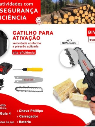 Mini Motoserra Elética Portátil Potente Bateria Recarregável