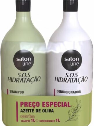 Salon Line, Kit Shampoo e Condicionador, SOS Hidratação, Azeite de Oliva, Vegano - Cabelos Ondulados, Cacheados e Crespos, 1 L cada