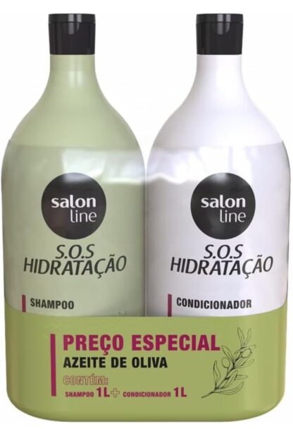 Salon Line, Kit Shampoo e Condicionador, SOS Hidratação, Azeite de Oliva, Vegano - Cabelos Ondulados, Cacheados e Crespos, 1 L cada