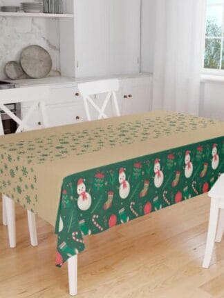 Toalha de Mesa Retangular NAtalina Serve 4 e 6 Lugares Floquinhos de Neve