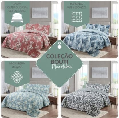 Kit Colcha Cobre leito Casal Queen Bouti Provence Premium Dupla face Bordado Ultrassônico
