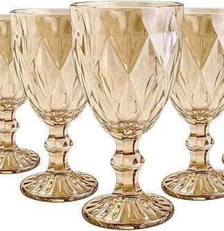 Jogo 6 Taças Diamond Bico De Jaca Dourado A gua Vinho 300ml