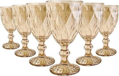 Jogo 6 Taças Diamond Bico De Jaca Dourado A gua Vinho 300ml
