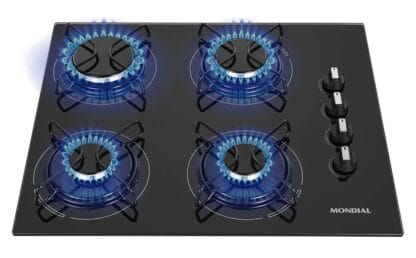 Cooktop a Gás, 4 Bocas, Mondial, Preto/Inox, Bivolt